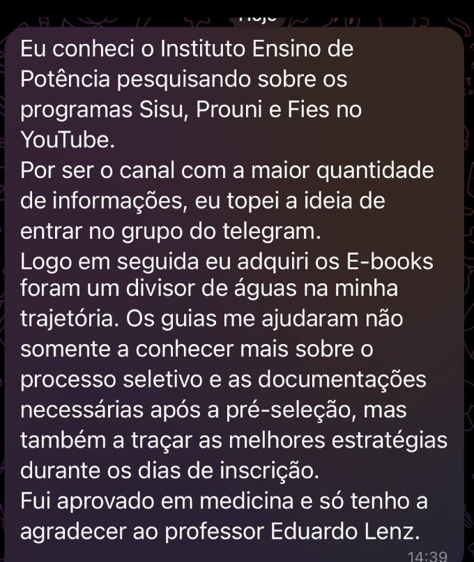 Depoimento impactante 3 — aluno comenta a aprovação